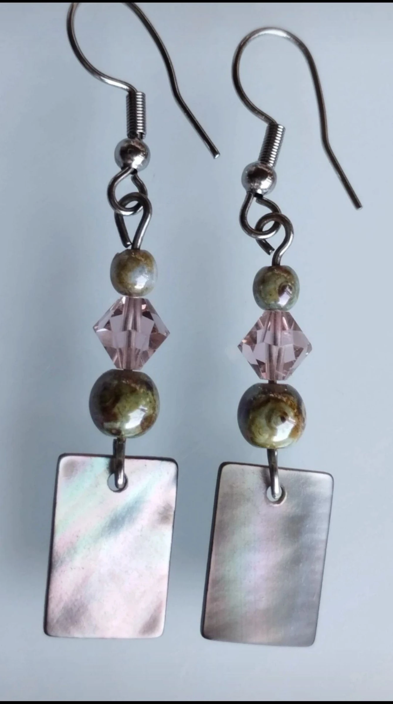 🌪️🌟🟢Beautiful and Elegant Handmade Mother-of-Pearl Earrings with Swarovski Crystal and River Pearls🟢🌟🌪️ – photo 2